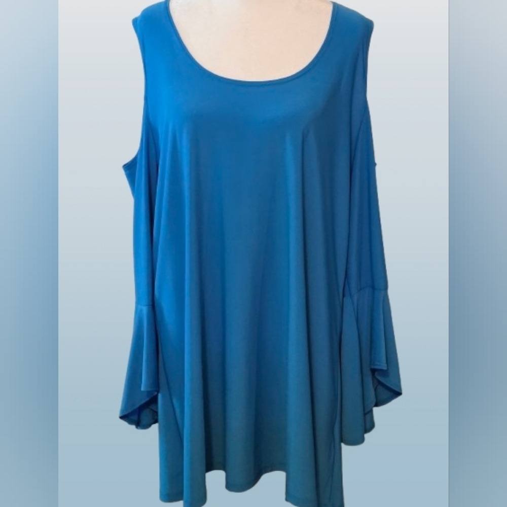 📣 Slinky Brand Set Tunic 💙 Blouse Cold Shoulder Elastic Pants👖 XL NWOT 😍 🆕 - Picture 3 of 9